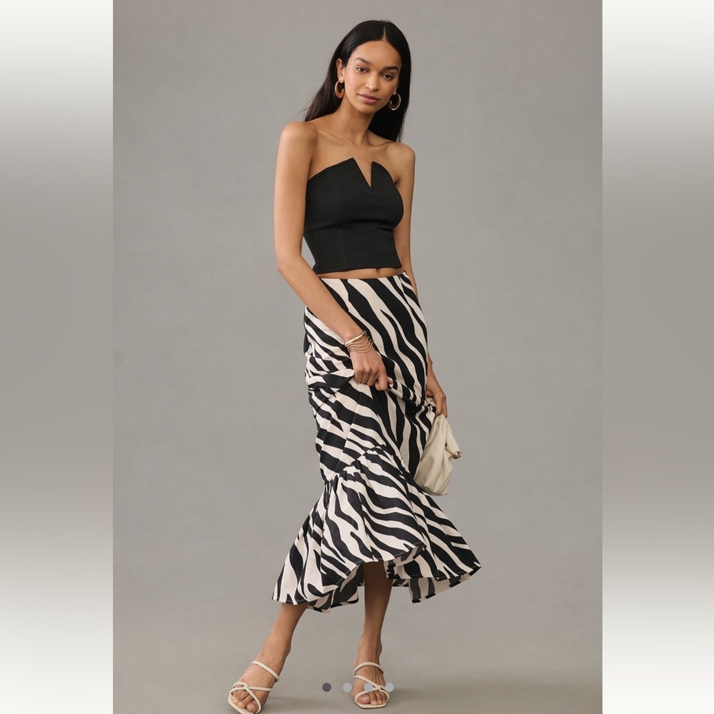 Anthropologie patterned ruffle maxi skirt